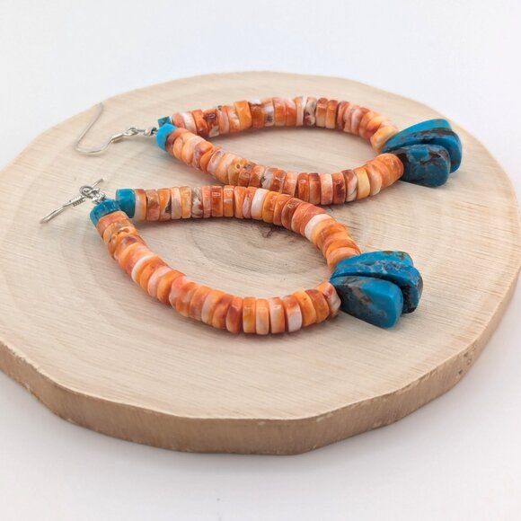 Native American Spiny Oyster Loop Dangle Earrings‎ Santo Domingo Kewa Pueblo ** - Picture 4 of 12